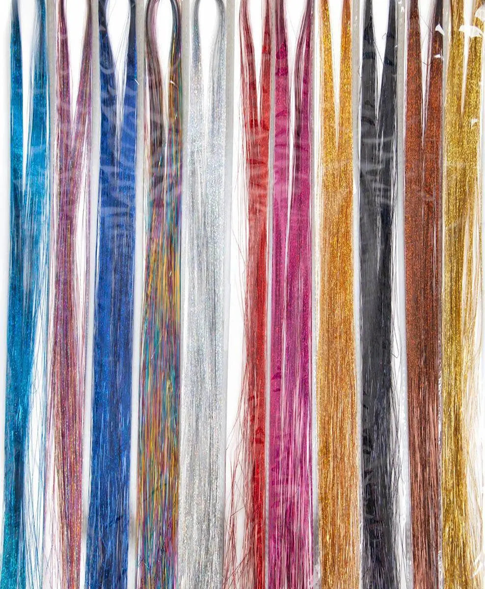 Glitter haar tinsel accessoires van Luxurious Hairextensions, glanzende strengen haarversiering voor een feestelijke look