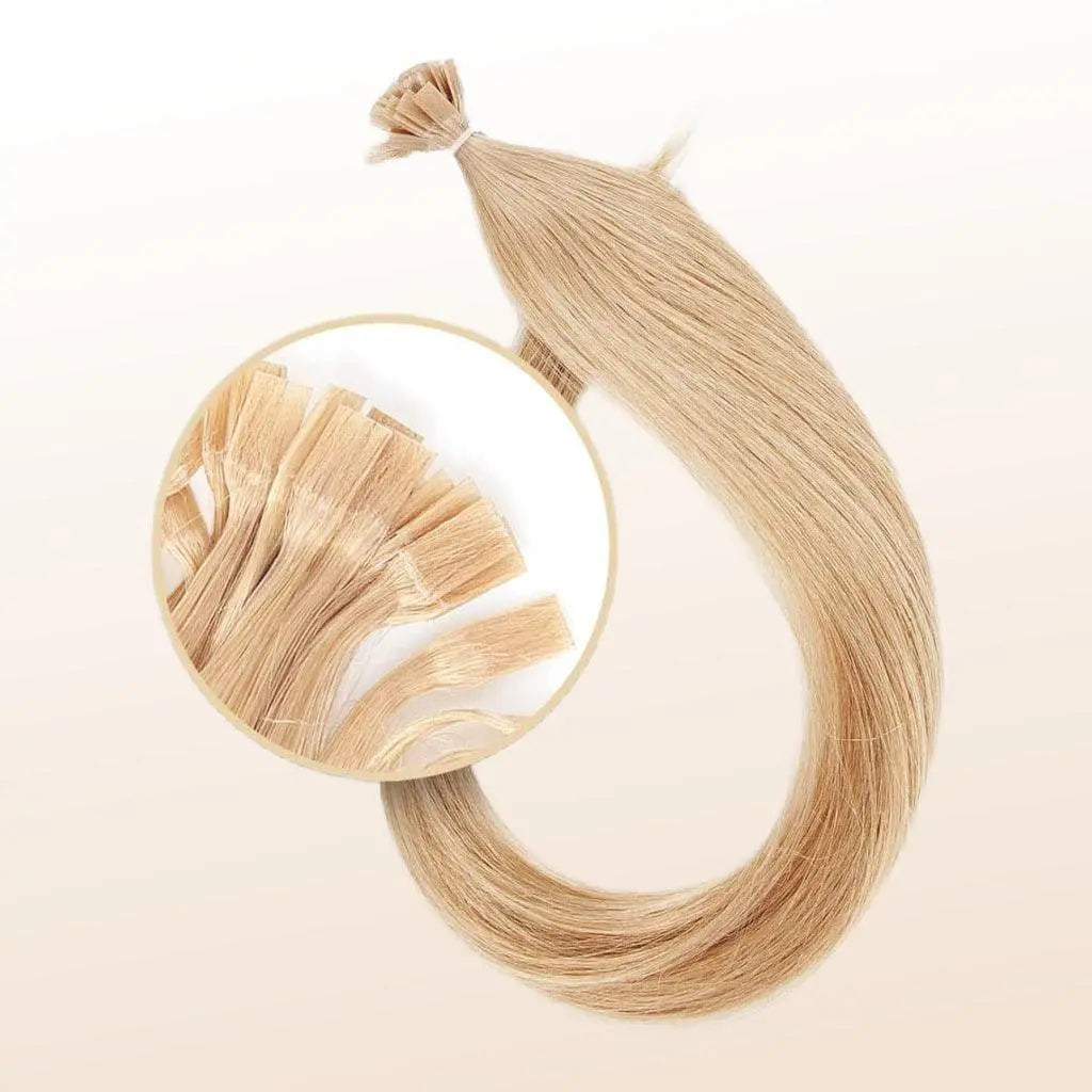 Luxurious Hairextensions Deluxe Classic Flat Tips van 100% menselijk haar, haarverlengingen met vlakke uiteinden op een neutrale achtergrond