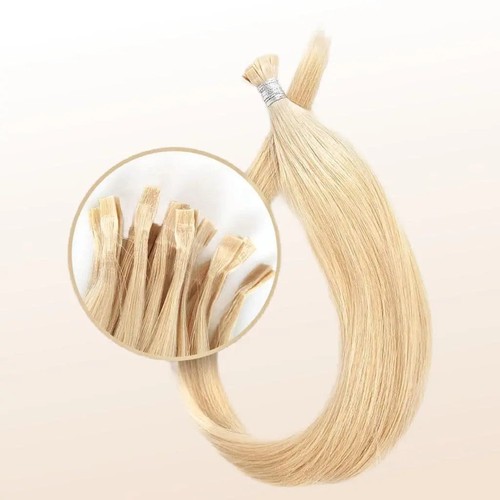 Luxurious Hairextensions Deluxe Flat Tips Mini haarverlengingen van 100% menselijk haar, getoond in de afbeelding.