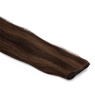 Luxueuze Luxurious Hairextensions Deluxe Flat Weft Pro, 100% menselijk haar, medium bruin, 50 cm lange Haarextensies.