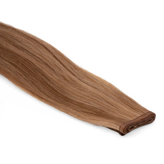 Luxueuze Luxurious Hairextensions Deluxe Flat Weft Pro van 100% menselijk haar, medium bruin, 50 cm lang, zijden en vollere haarextensies