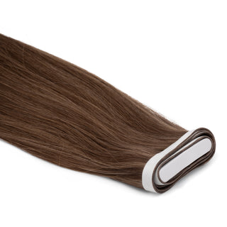 Luxueuze Deluxe Infinity Tape-in Weft haarextensies van 100% menselijk haar, 50 cm lang, in natuurlijke kleur.