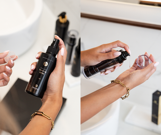 Luxurious-Hairextensions Deluxe Gloss Duo Deal haarverzorging set met glanzende haarverzorgingsproducten op witte achtergrond