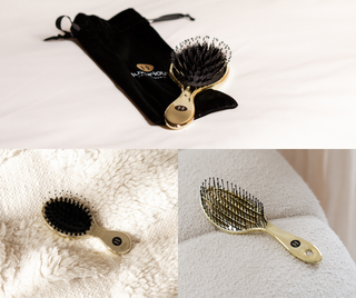 Haarverzorgingsset van Luxurious Hairextensions met diverse haarborstels uit de Signature Brush Collection.