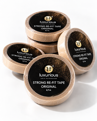 Sterke Re-Fit Tape Original van Luxurious Hairextensions, zachte haarband en bevestigingsaccessoire voor haarverlenging.
